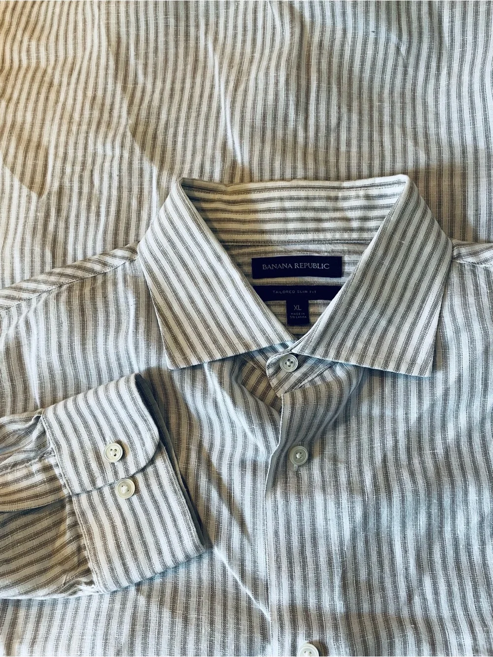 Banana Republic 100% Linen Shirt Brown Stripe Oxford Tailored Slim Fit Men's XL